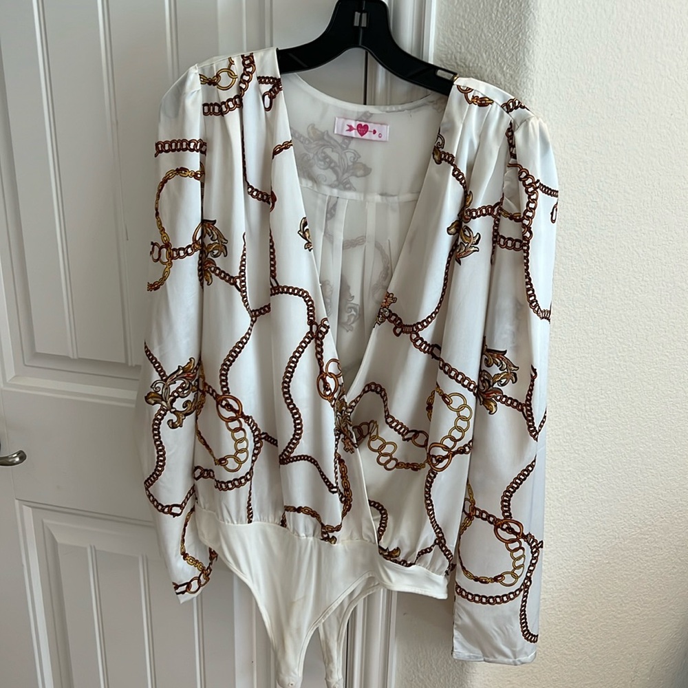 Buddylove gold chain, bodysuit size large